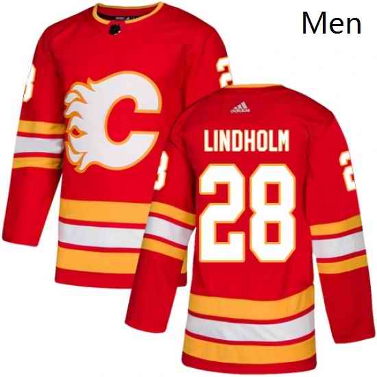 Mens Adidas Calgary Flames 28 Elias Lindholm Red Alternate Authentic Stitched NHL Jersey